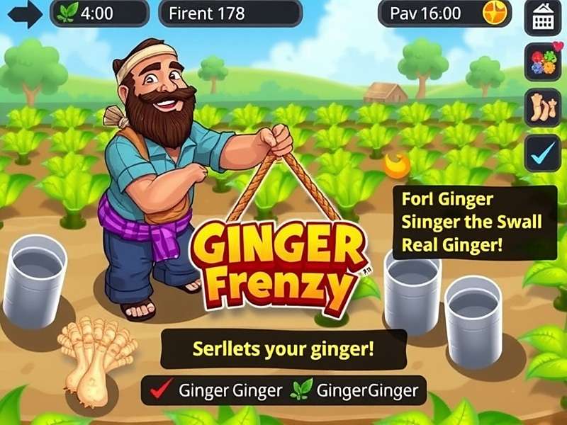 Ginger Frenzy gameplay showing farmer harvesting ginger with quality indicators